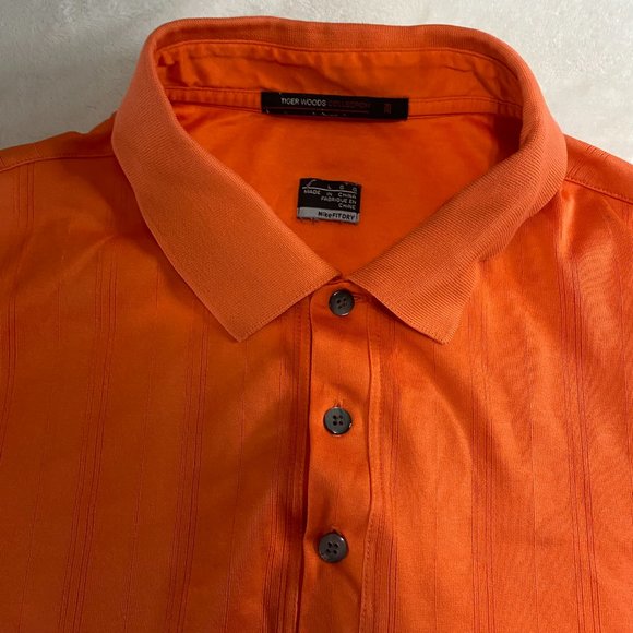 Nike FIT DRY-Tiger Woods Collection Golf Polo Large Orange Button Up Shirt L - Picture 4 of 10